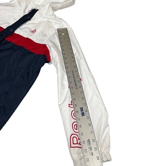 Reebok Windbreaker Logo Red‎ White Blue Hoodie Snap Button Women’s XL - Picture 8 of 13